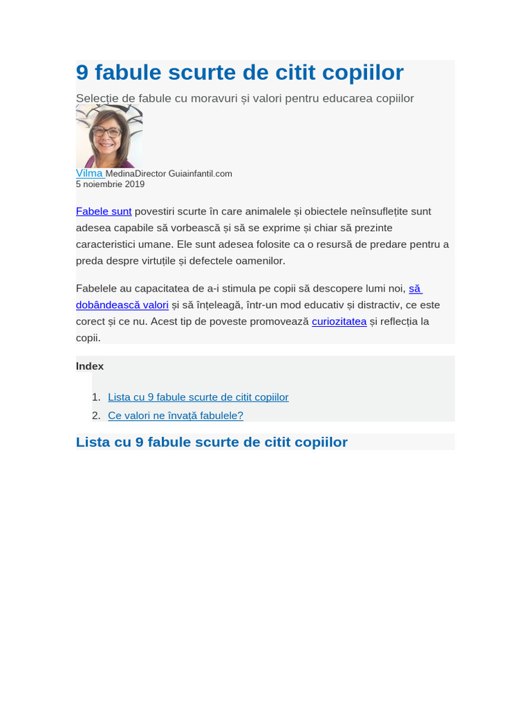 9 Fabule Scurte Pentru A Citi Copiilor | PDF