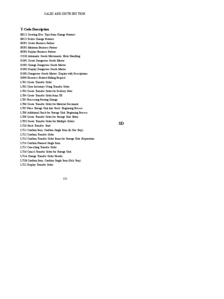 Transaction Codes In SAP SD PDF Delivery Commerce Invoice