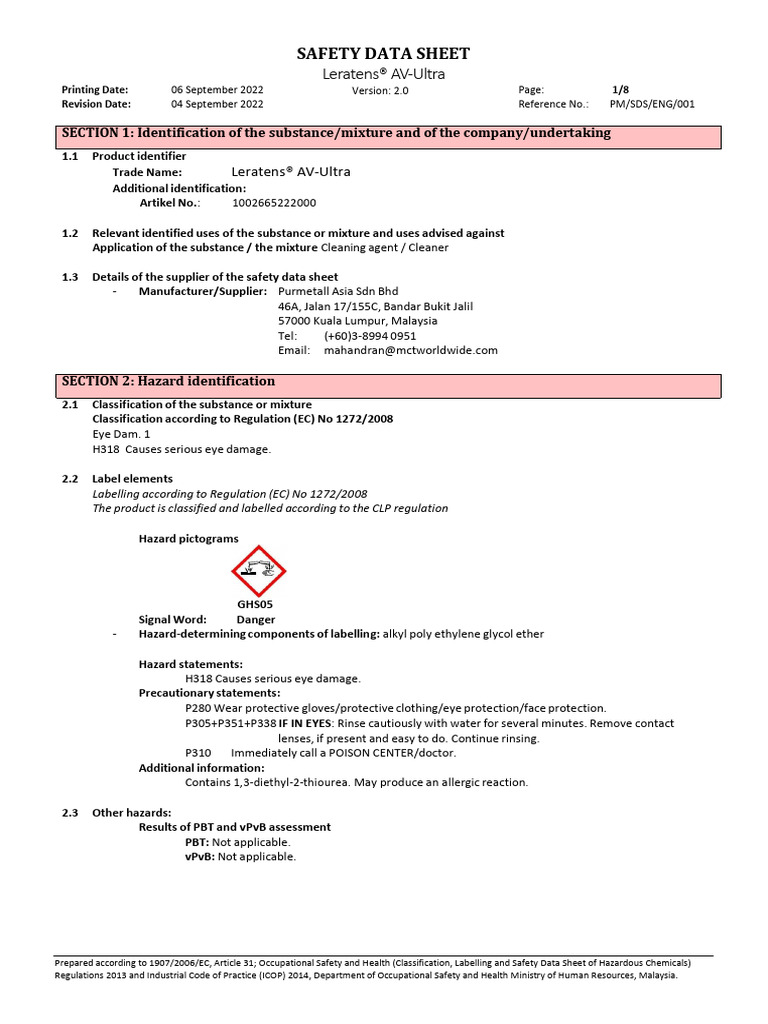 MCT - SDS - Eng - 001 (Av Ultra) | PDF | Dangerous Goods | Occupational ...
