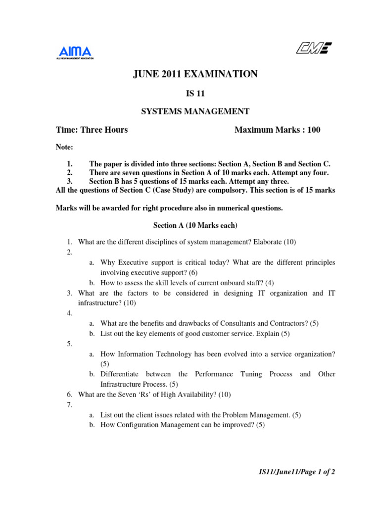 June 2011 Systems Management Exam Guide | PDF | Computing | Business