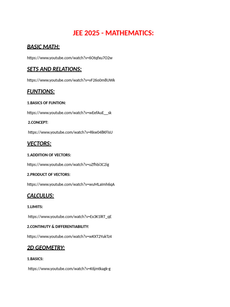 JEE 2025 Maths Syllabus Overview | PDF