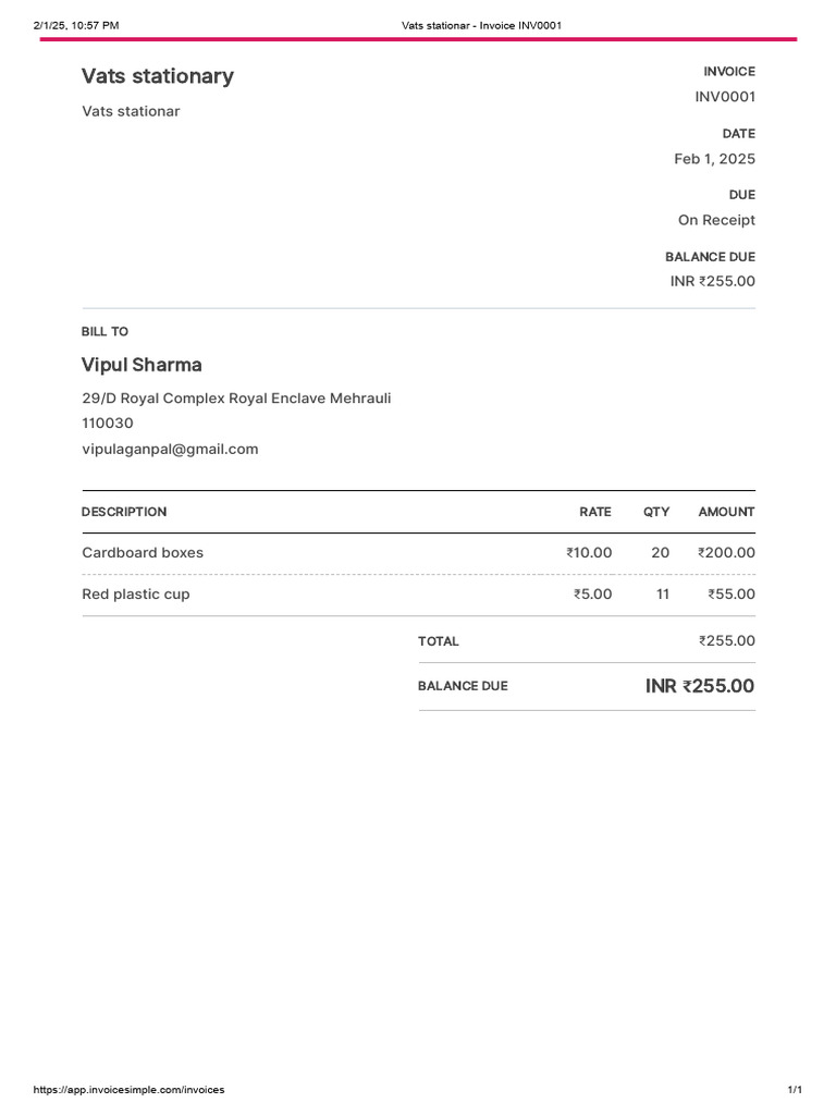 Invoice simple invoices pdf