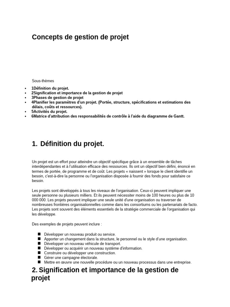 Gestion de projet : concepts clés et phases | PDF | Gestion de projet ...