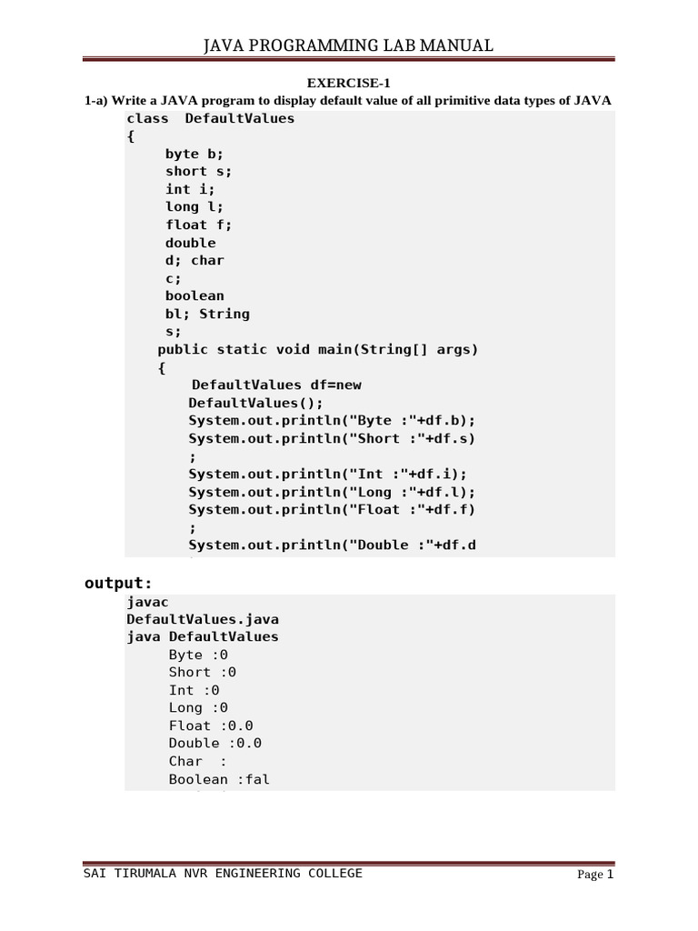r20 Java Lab Manual Word Final | PDF | Integer (Computer Science ...