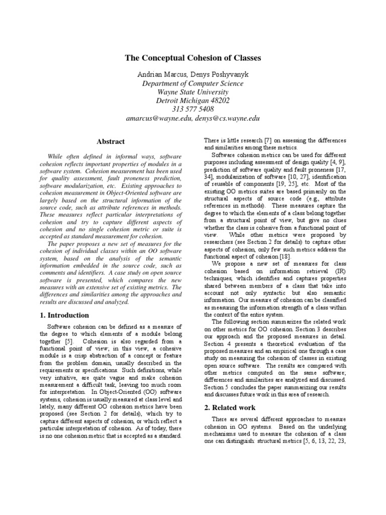 The Conceptual Cohesion of Classes | PDF | Correlation And Dependence ...