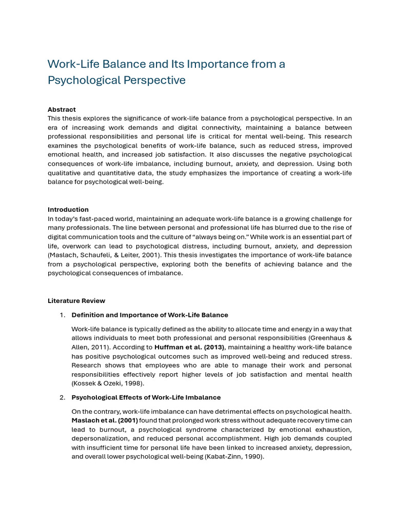 Psychological Impact of Work-Life Balance | PDF | Occupational Burnout ...