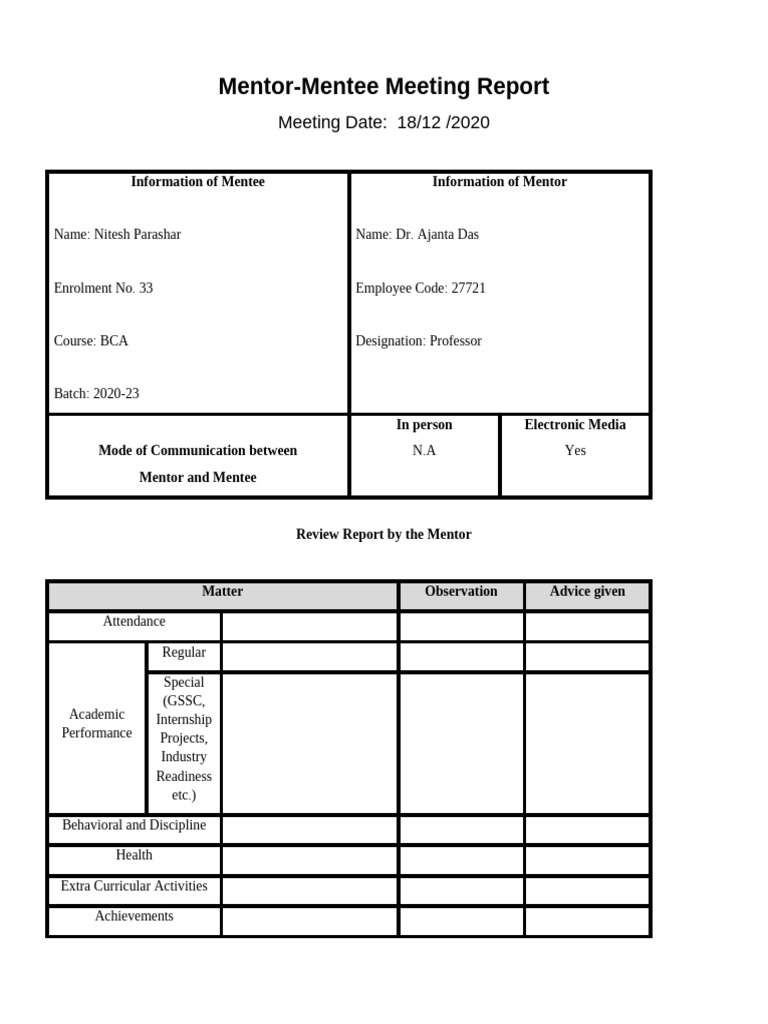 AjantaDas-Mentor-Mentee Meeting Report | PDF