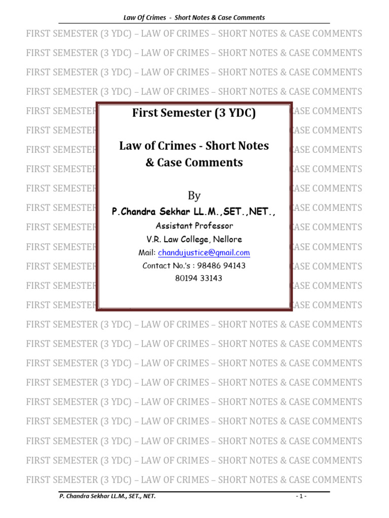 Law of Crimes: Key Notes & Cases | PDF | Mens Rea | Criminal Law
