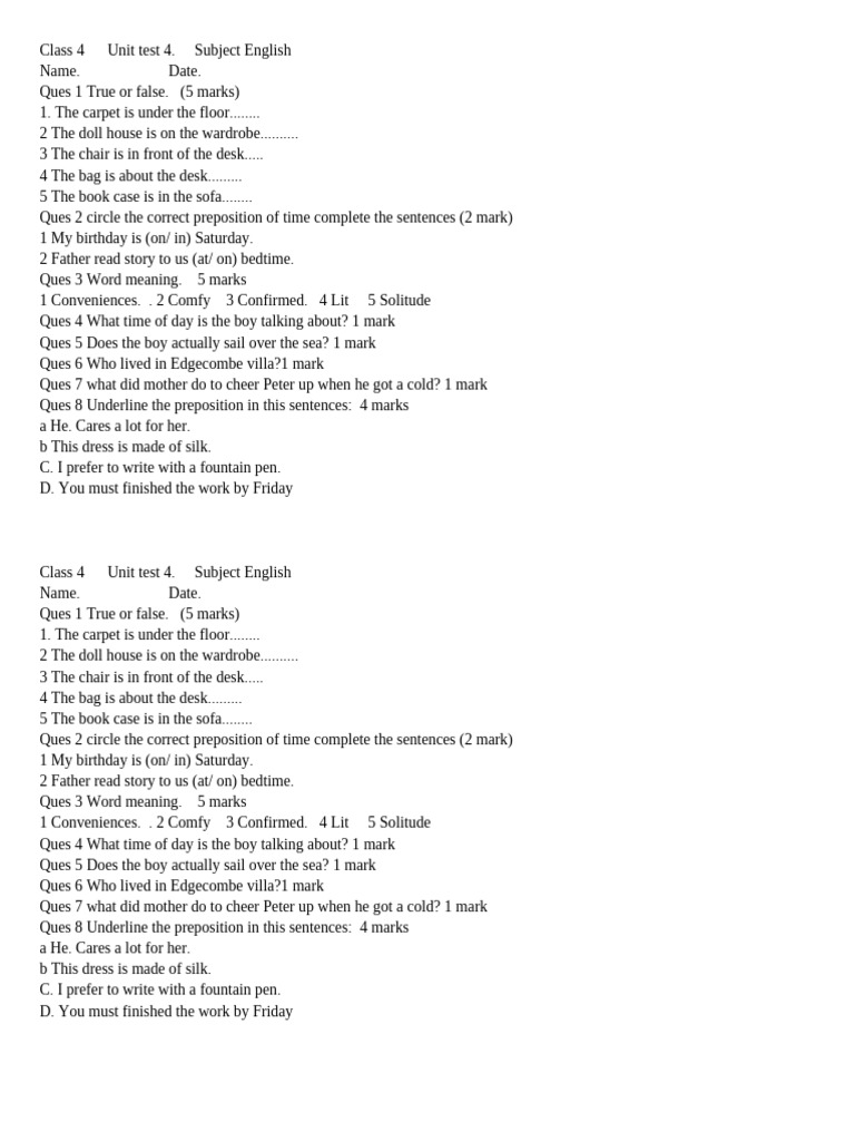 Class 4 English Ut4 | PDF