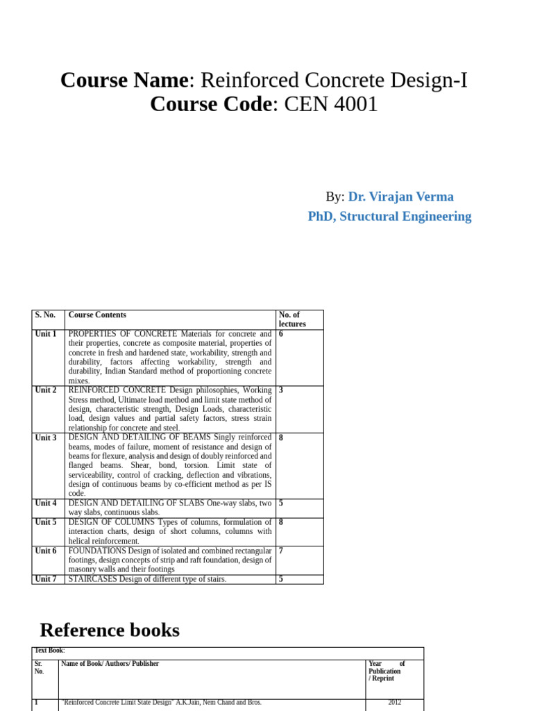 Reinforced Concrete Design Course Overview | PDF | Concrete ...