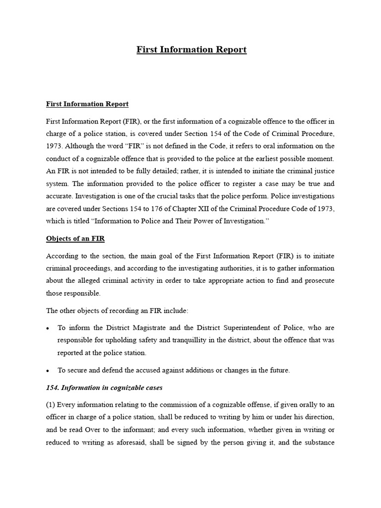 FIR Format for Non-Cognizable Offences | PDF | Bail | Probation
