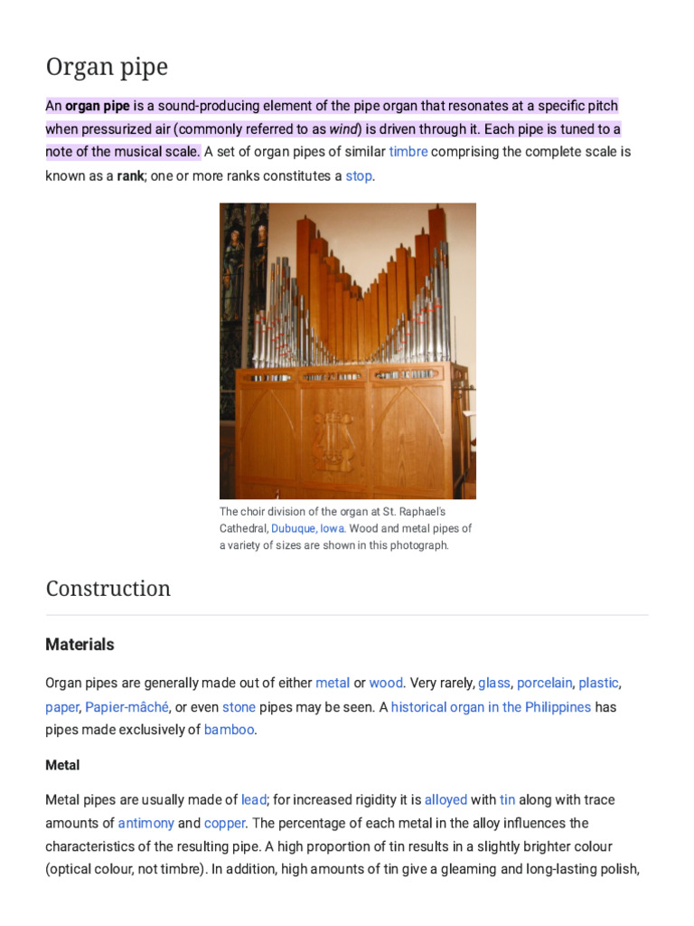 Organ Pipes: Types and Construction | PDF | Musical Instruments ...