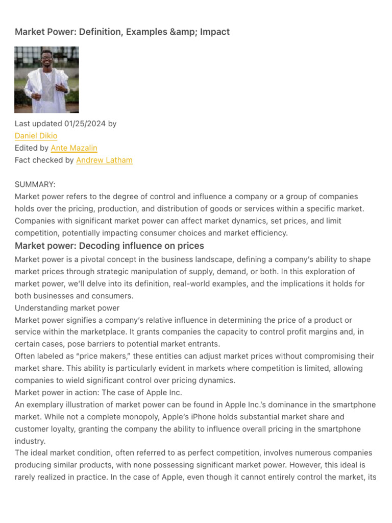 Understanding Market Power: Impact & Examples | PDF | Market Power ...