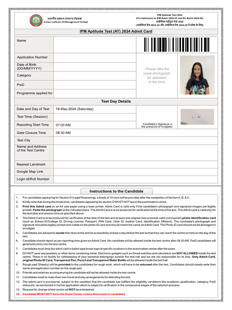 Admit Card | PDF | Identity Document | Government And Personhood