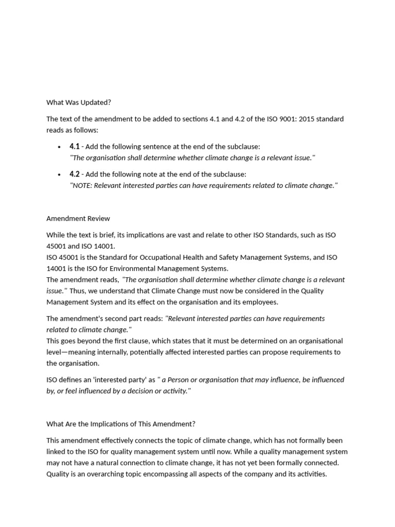 ISO 9001:2024 Climate Change Amendment | PDF | Natural Environment ...