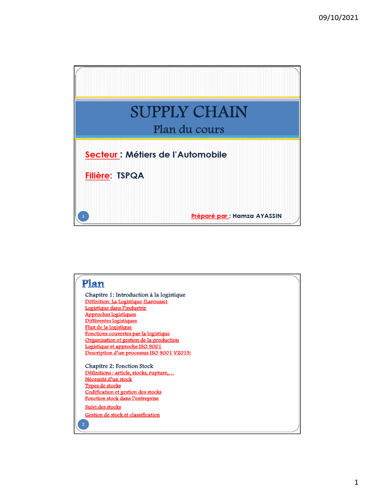 Cours sur la Supply Chain et Logistique | PDF | Logistique | Gestion de ...