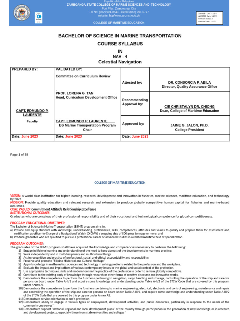 Celestial Navigation Course Outline | PDF | Navigation | Educational ...