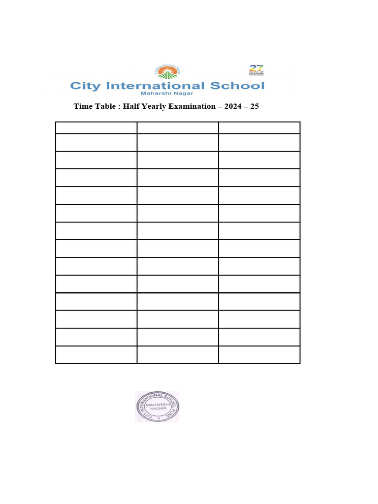 Grade 3 Half Yearly Exam Schedule 2024 | PDF