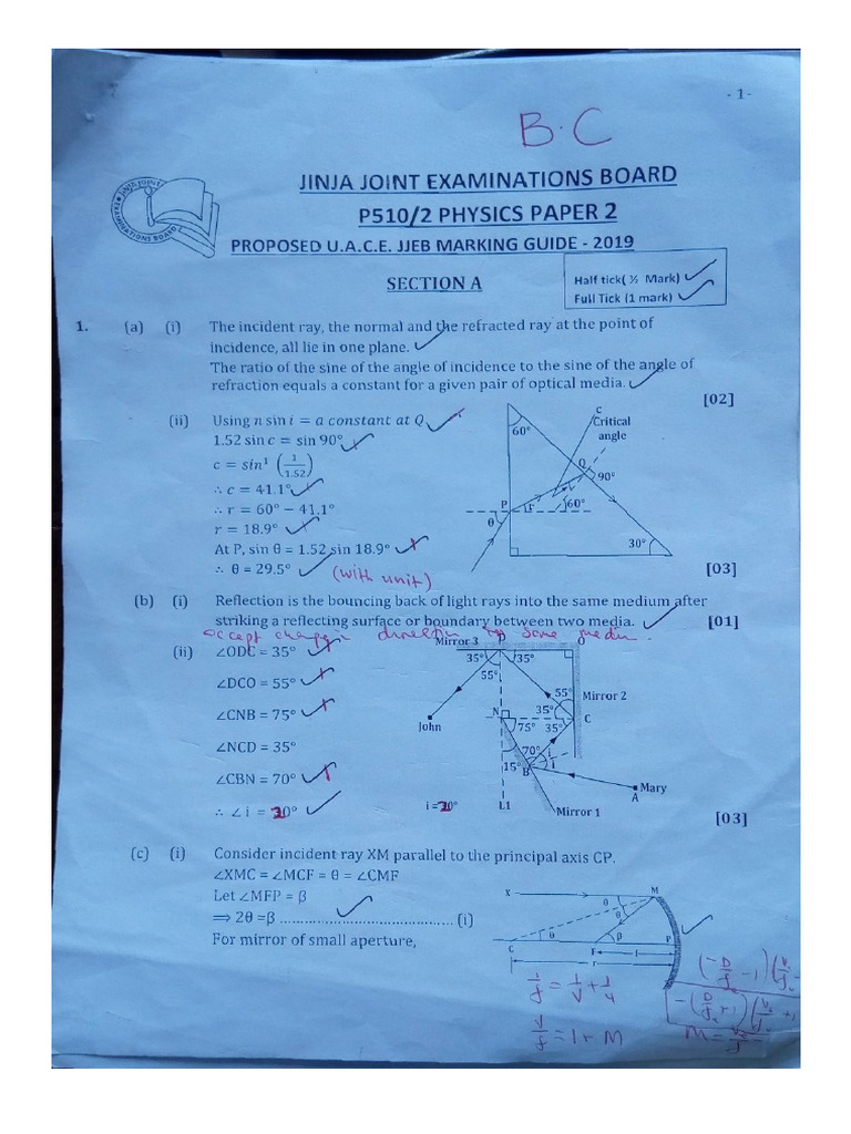 Jjeb Physics Paper 2 Uace 2019 Marking Guide | PDF