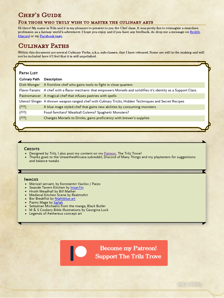 Fantasy Chef Class Guide | PDF