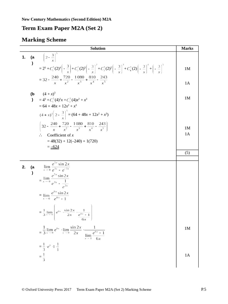 M2A Term Exam Paper Marking Scheme | PDF