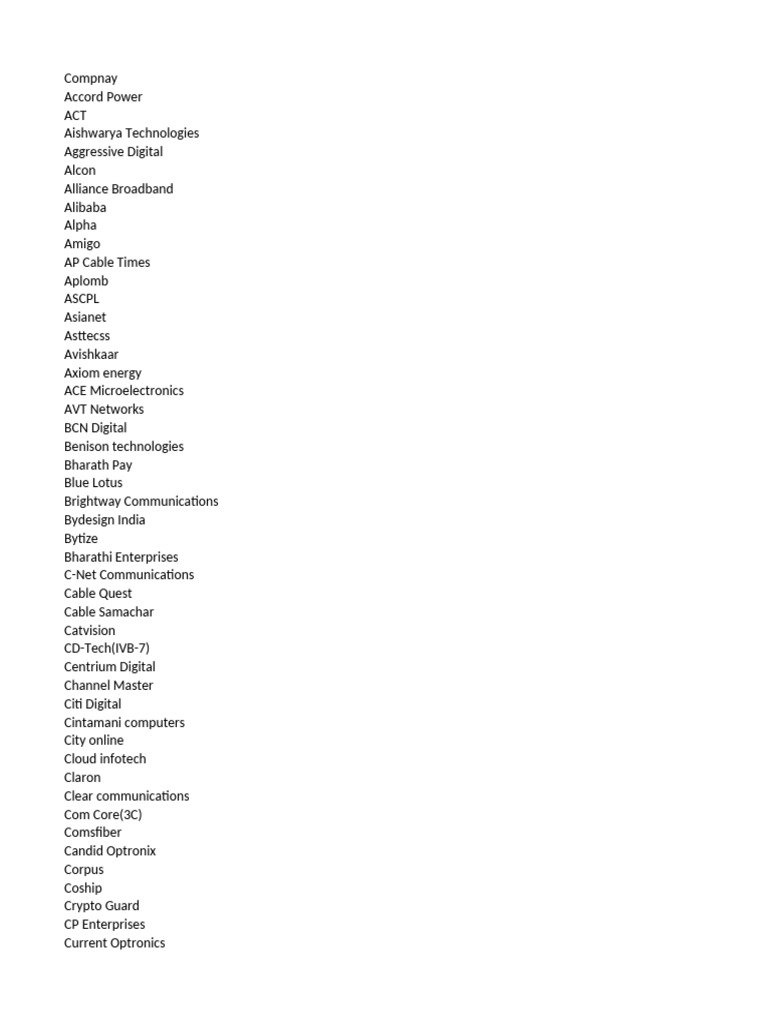 Telecom and Tech Companies List | PDF | Telecommunications