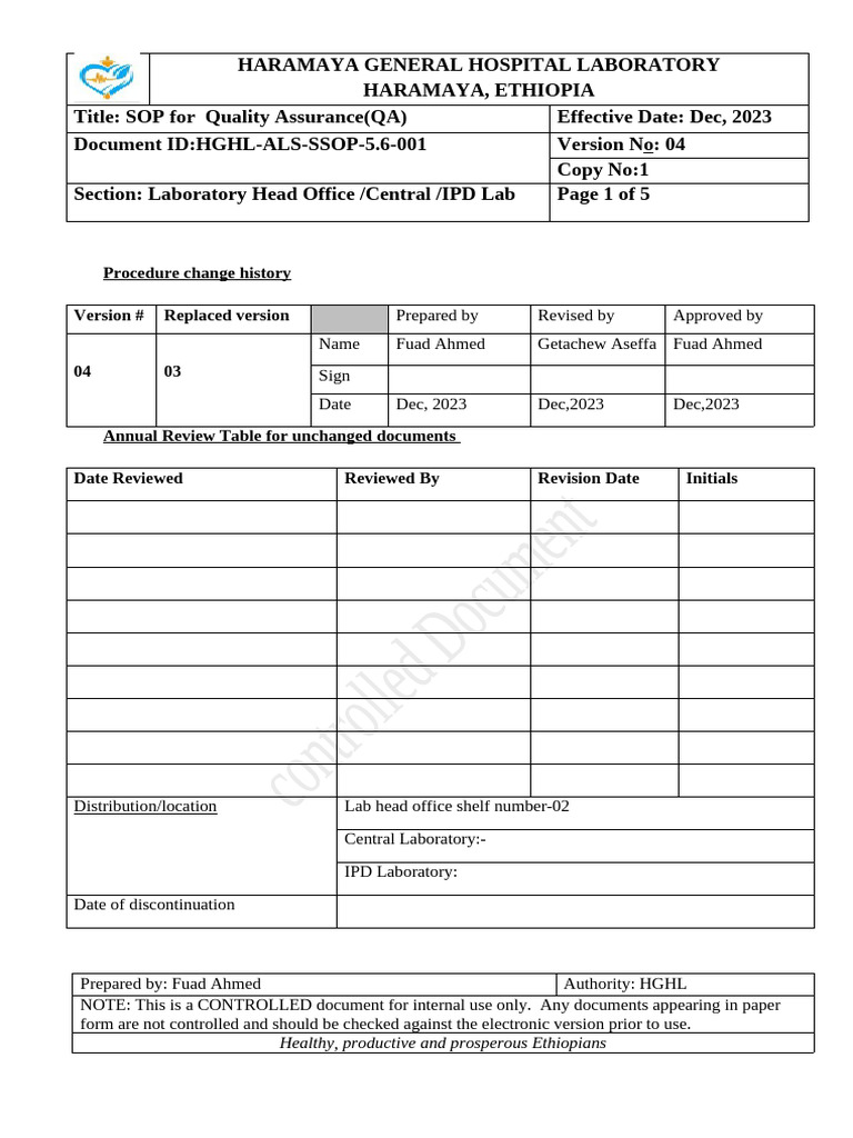 QA SOP for Laboratory Procedures | PDF | Quality Assurance | Evaluation ...