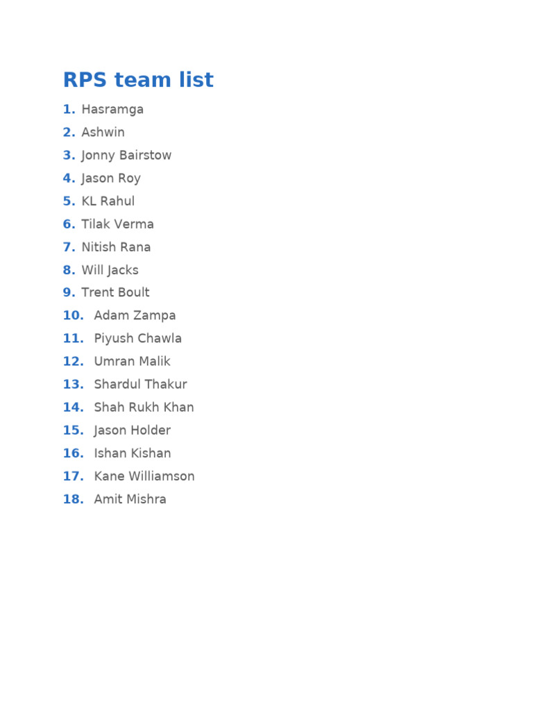 Rps Ipl Team | PDF