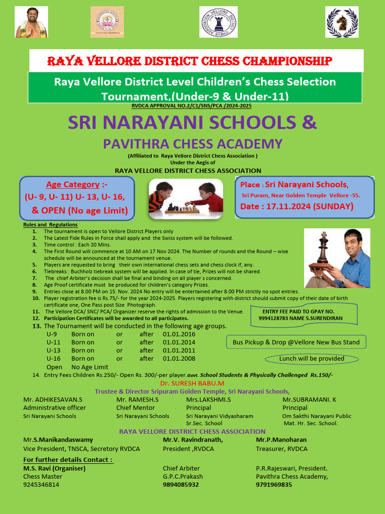 Vellore District Chess Tournament 2024 | PDF | Chess | Competitive Games