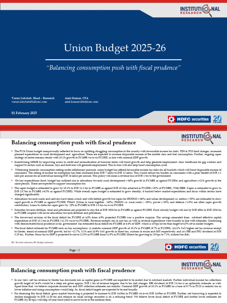 Union Budget 2025-26 Highlights | PDF | Taxes | Government Budget Balance