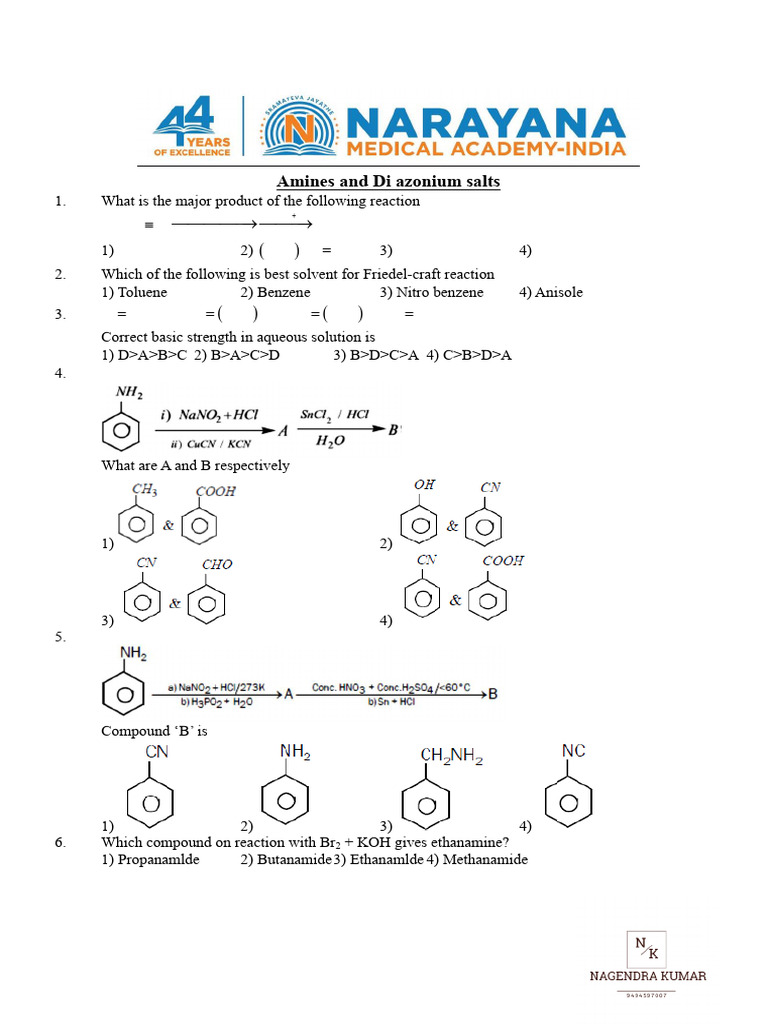 Reactions of Amines and Diazonium Salts | PDF | Amine | Chemical Compounds
