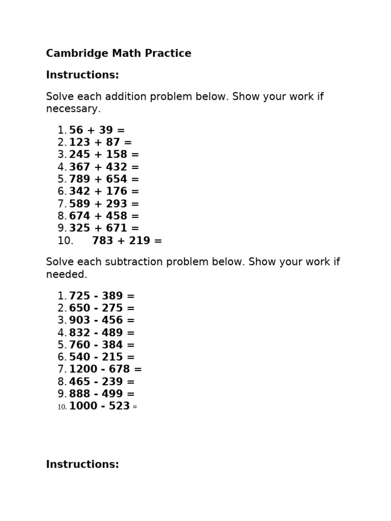 Cambridge Math Practice Exercises | PDF