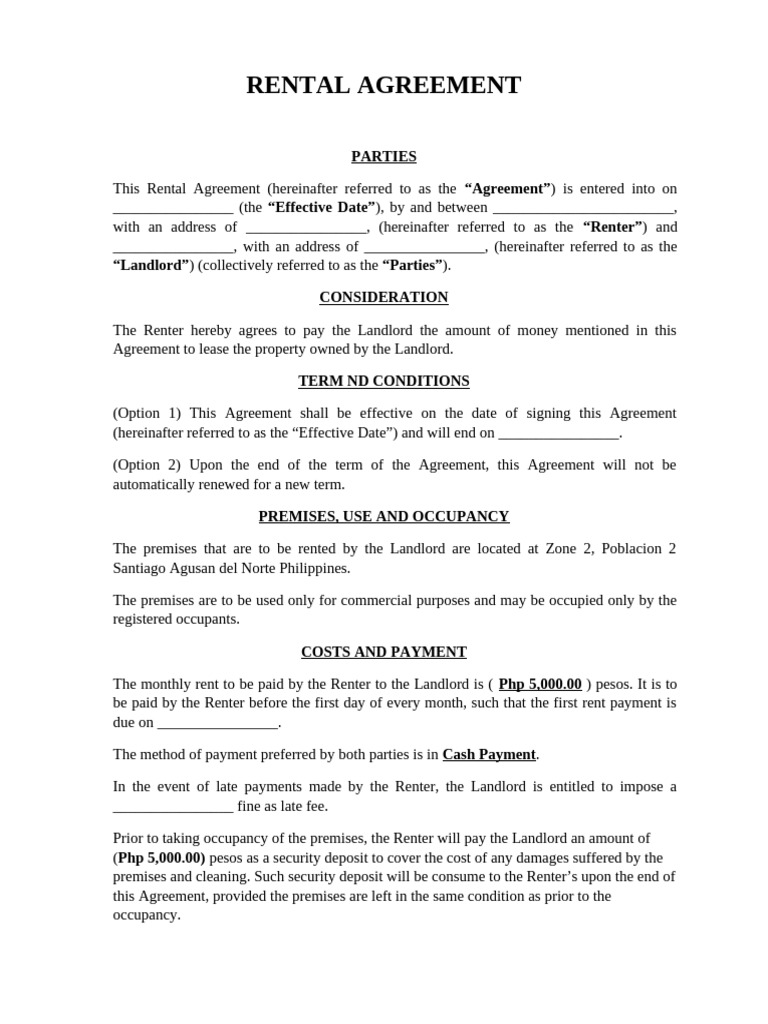 Rental Agreement for Commercial Lease | PDF | Renting | Landlord