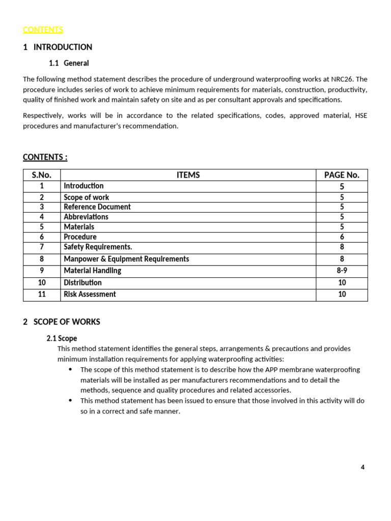 Underground Waterproofing Method Statement | PDF | Concrete ...