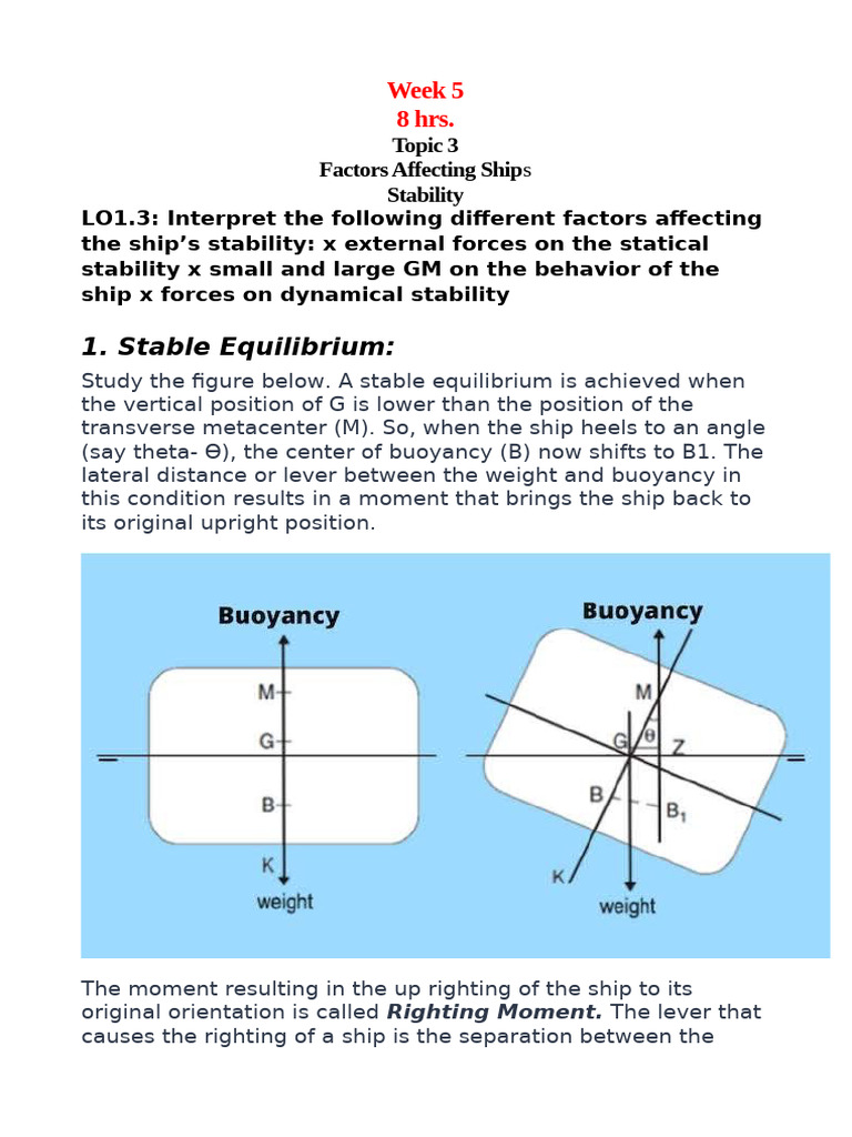 Stable Equilibrium:: Week 5 8 Hrs | PDF | Shipbuilding | Ships