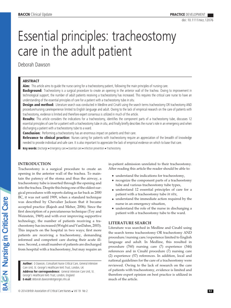 Essential Tracheostomy Care Principles | PDF | Clinical Medicine ...