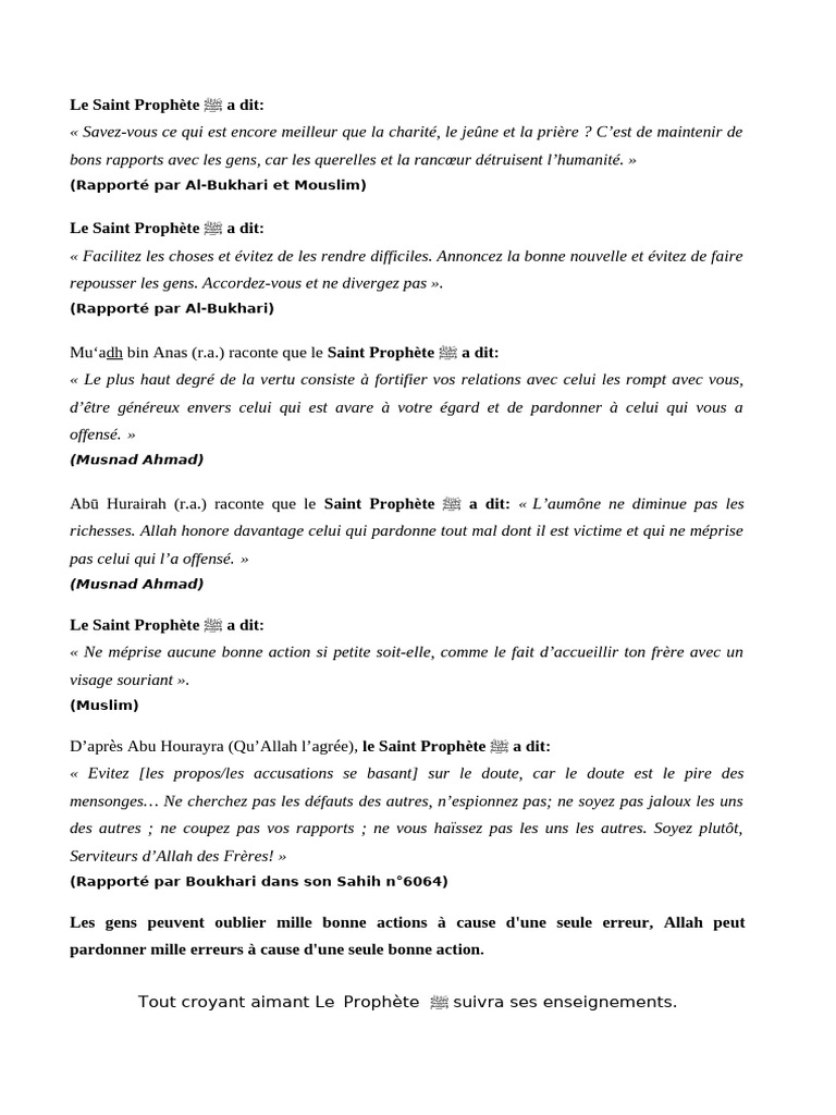 Enseignements du Prophète ﷺ sur les relations humaines | PDF