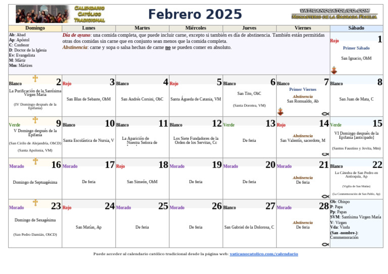 Calendario Católico Febrero 2025 | PDF | Iglesia Católica