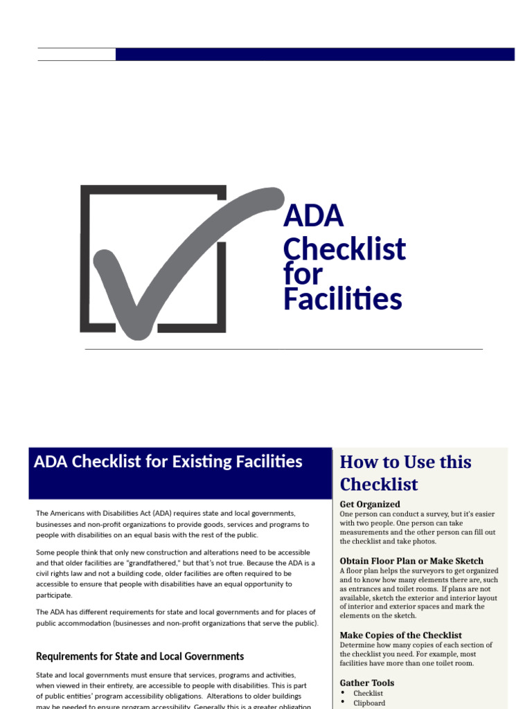 ADA Accessibility Checklist Guide | PDF | Americans With Disabilities ...