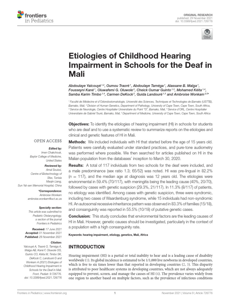Childhood Hearing Loss in Mali | PDF | Hearing Loss | Genetics