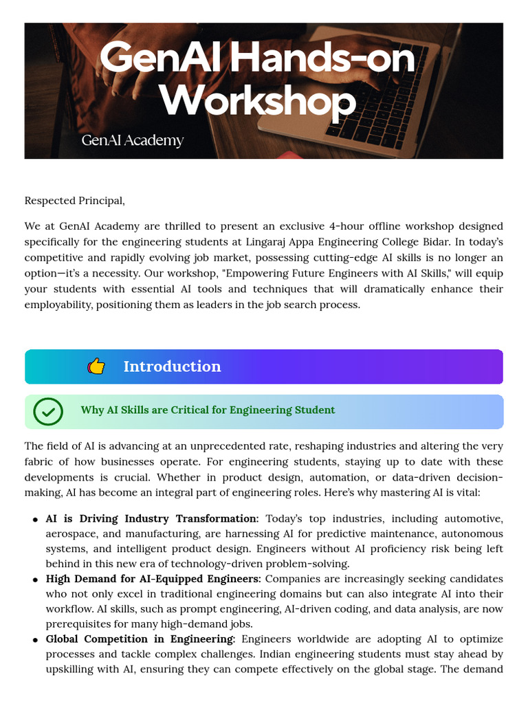 GenAI Hands-On Workshop by GenAI Academy For Lingaraj Appa Engineering ...