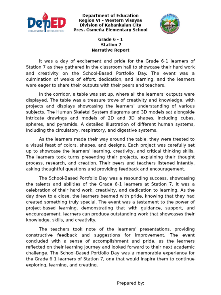 Portfolio Narrative Pdf Learning Creativity