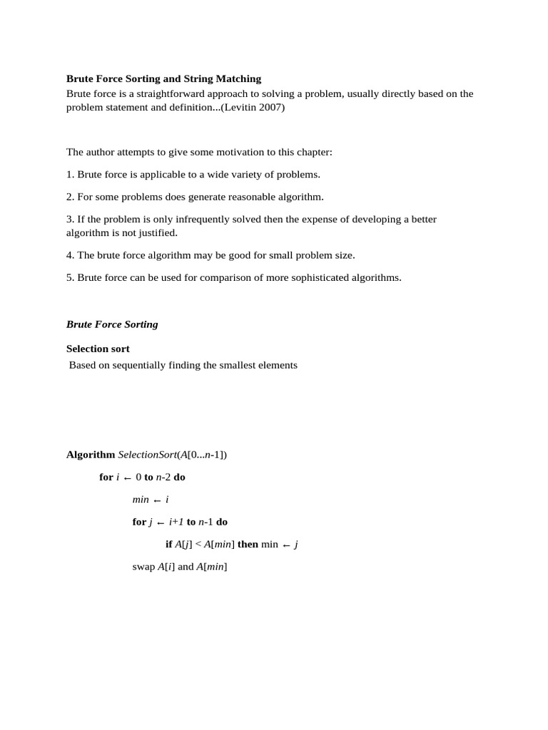 Brute Force Applications Sorting Strung Match | PDF | Computer Science ...