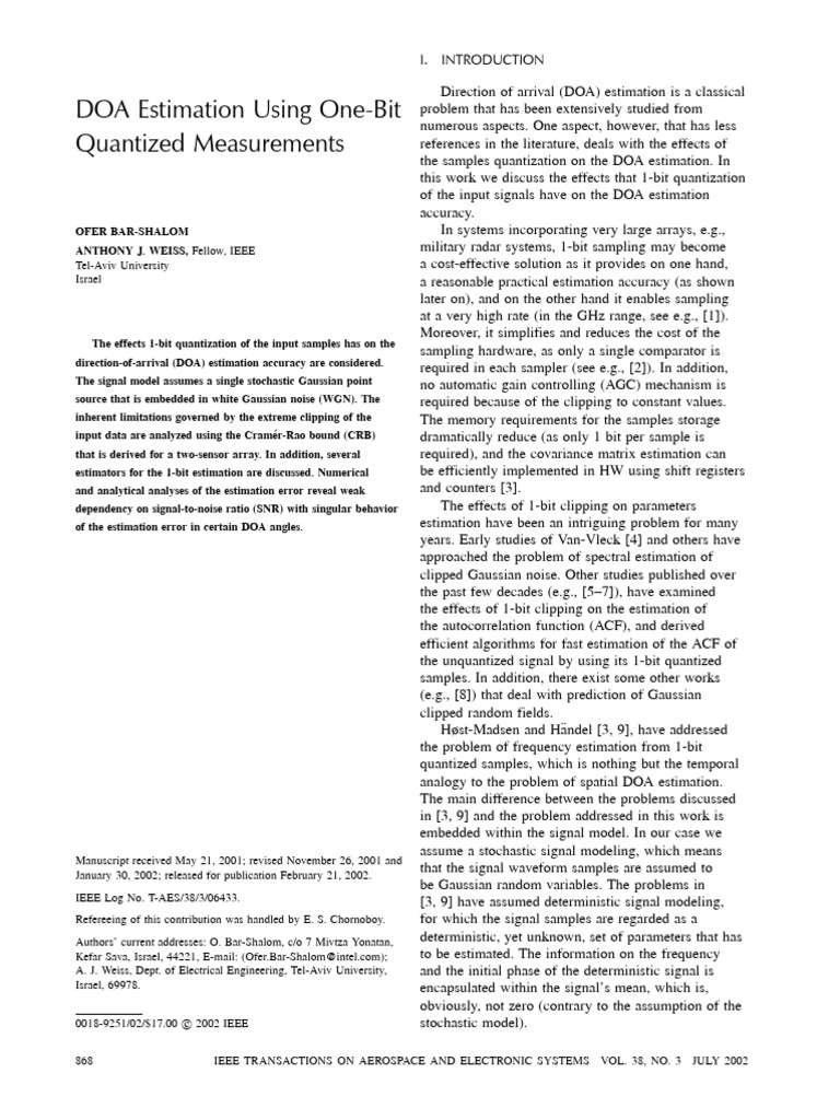 Doa Estimation Using One Bit Quantized Measurements | PDF | Estimation ...