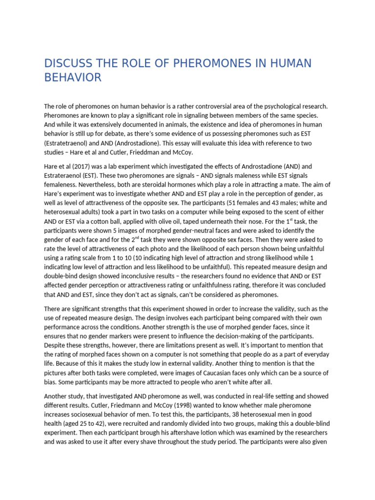 Pheromones and Human Behavior: A Review | PDF | Heterosexuality | Pheromone