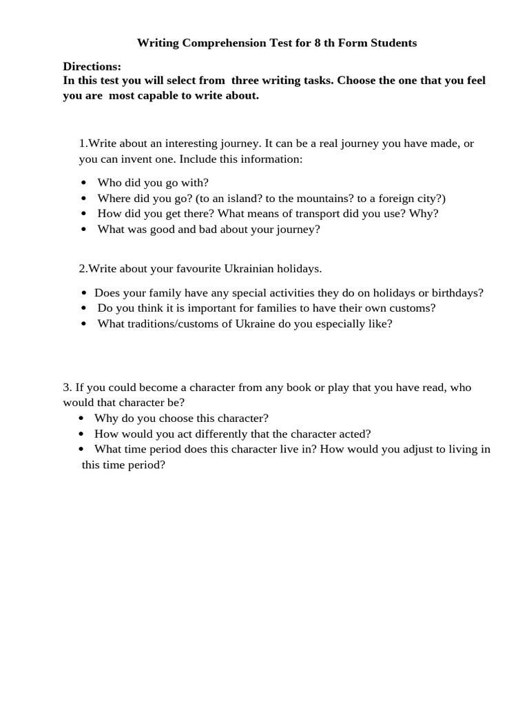 Writing Comprehension Tests for Students | PDF