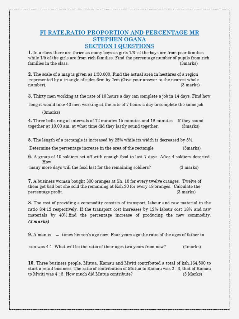 Rate, Ratio Proportion and Percentage | PDF | Area | Percentage