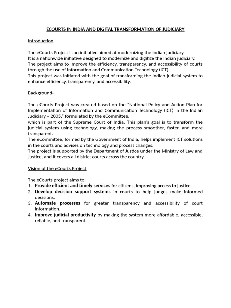 eCourts Project: Transforming Indian Judiciary | PDF | Cloud Computing ...