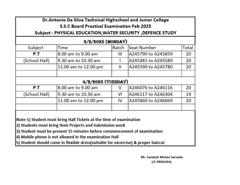 SSC Practical Exam Schedule 2025 | PDF