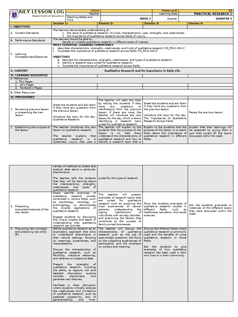 Qualitative Research Lesson Plan | PDF | Qualitative Research | Inquiry